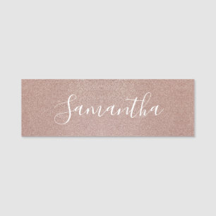 Rose Gold Glitter Metallic Pretty Girly Sparkly Name Tag