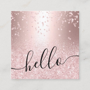 rose gold glitter metallic sparkle confetti hello square business card