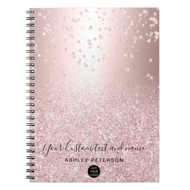rose gold glitter metallic sparkle confetti logo notebook (Front)