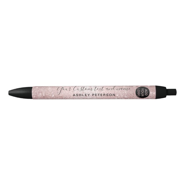 rose gold glitter metallic sparkle confetti name black ink pen (Front)