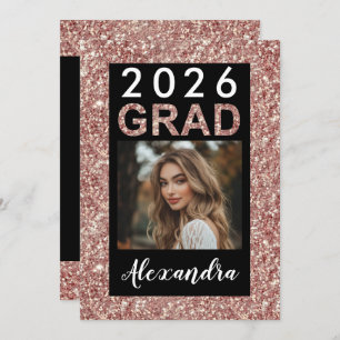 Rose Gold Glitter Modern 2021 Photo Graduation Invitation