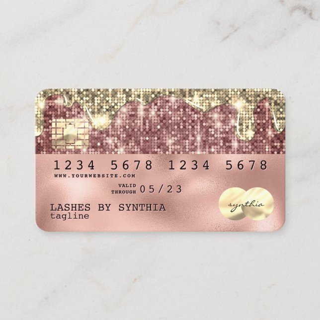 rose gold glitter Modern Credit Card (Front)