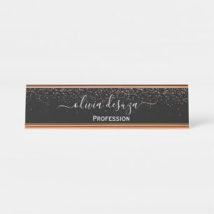 Rose Gold Glitter Modern Desk Nameplate