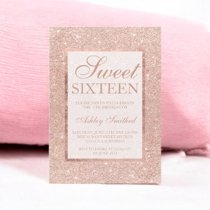 Rose gold glitter modern elegant chic Sweet 16 Invitation