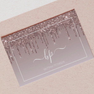 Rose Gold Glitter Modern Girly Makeup Artist Business Card
