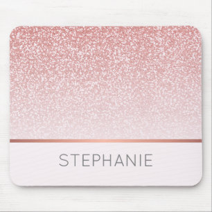 Rose Gold Glitter Modern Personalised Name Mouse Mat