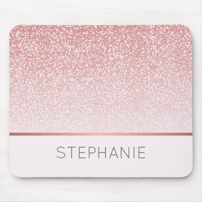 Rose Gold Glitter Modern Personalised Name Mouse Mat (Front)