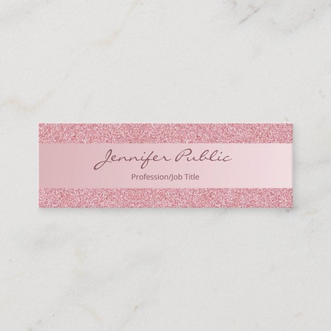 Rose Gold Glitter Modern Script Minimalist Elegant Mini Business Card (Front)