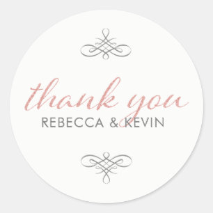 Rose Gold Glitter Modern TypographyThank You Classic Round Sticker
