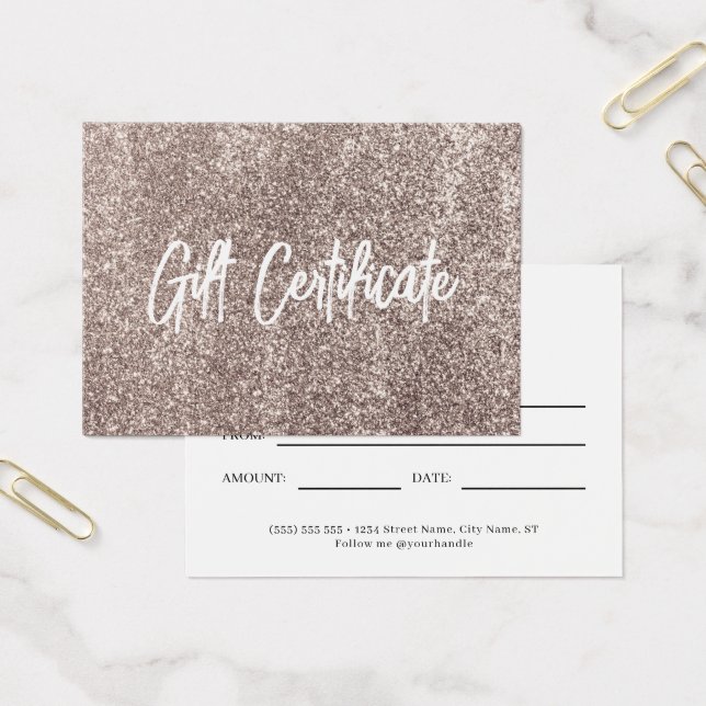 Rose Gold Glitter Modern Voucher Gift Certificate (Office)