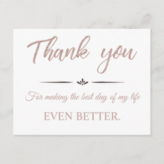 Rose Gold Glitter Modern Wedding Thank you Card