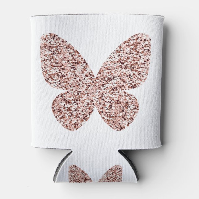 Rose Gold Glitter Monarch Clipart Cute Butterfly Can Cooler (Front)