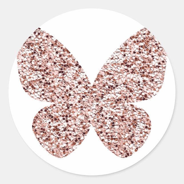 Rose Gold Glitter Monarch Clipart Cute Butterfly Classic Round Sticker (Front)