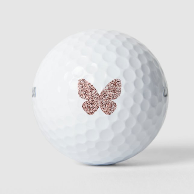 Rose Gold Glitter Monarch Clipart Cute Butterfly Golf Balls (Front)