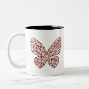 Rose Gold Glitter Monarch Clipart Cute Butterfly Two-Tone Coffee Mug