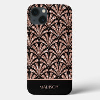 Rose Gold Glitter Monogram Art Deco Pattern Case-M