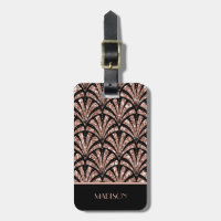 Rose Gold Glitter Monogram Art Deco Pattern  