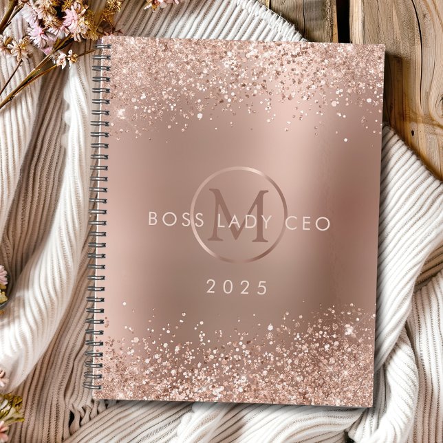 Rose Gold Glitter Monogram Boss Lady 2025 Planner (Rose Gold Glitter Monogram Boss Lady 2025 Planner)
