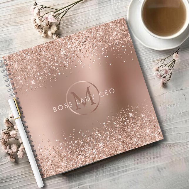 Rose Gold Glitter Monogram Boss Lady Notebook (Rose Gold Glitter Monogram Boss Lady CEO Notebook)