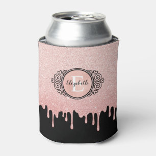 Rose Gold glitter monogram Can Cooler
