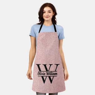 Rose Gold Glitter Monogram   Girly Modern Sparkle  Apron