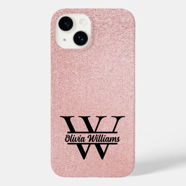 Rose Gold Glitter Monogram | Girly Modern Sparkle Case-Mate iPhone Case (Back)