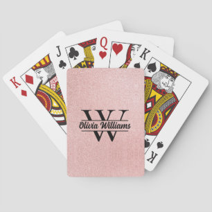 Rose Gold Glitter Monogram   Girly Modern Sparkle  Playing Cards