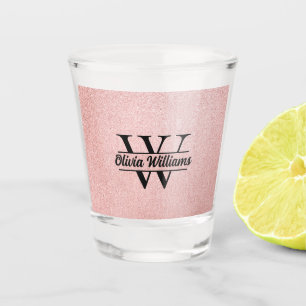 Rose Gold Glitter Monogram   Girly Modern Sparkle  Shot Glass