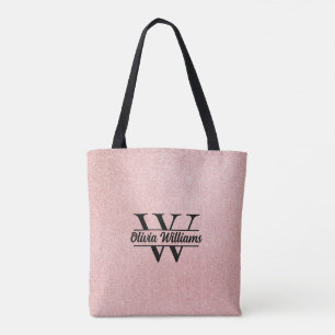 Rose Gold Glitter Monogram Girly Modern Sparkle Tote Bag