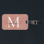 Rose Gold Glitter Monogram Girly Script Sparkle Luggage Tag<br><div class="desc">Rose Gold Glitter Sparkle Elegant Girly Script Swash Name Monogram Bag Tag</div>