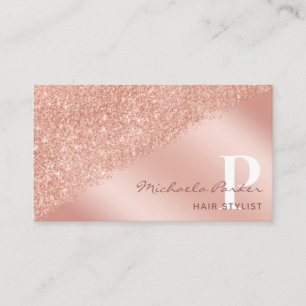 Rose Gold Glitter Monogram Hair Stylist Trendy Business Card