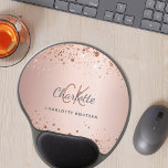 Rose gold glitter monogram initails name gel mouse mat<br><div class="desc">A feminine rose gold faux metallic looking background. Decorated with faux glitter dust. Personalise and add your first name,  monogram initials and full name.</div>