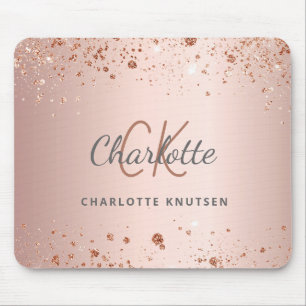 Rose gold glitter monogram initails name mouse mat