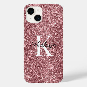 Rose Gold Glitter Monogram Initial Name Case-Mate iPhone 14 Case