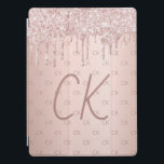 Rose gold glitter monogram initials pink luxury iPad pro cover<br><div class="desc">Personalise and add your monogram letters,  initials.  The monogram initials as a pattern on the background.   A girly and feminine rose gold,  pink gradient background colour.  Decorated with rose gold and pink faux glitter drips,  paint dripping look. Rose gold coloured letters.</div>