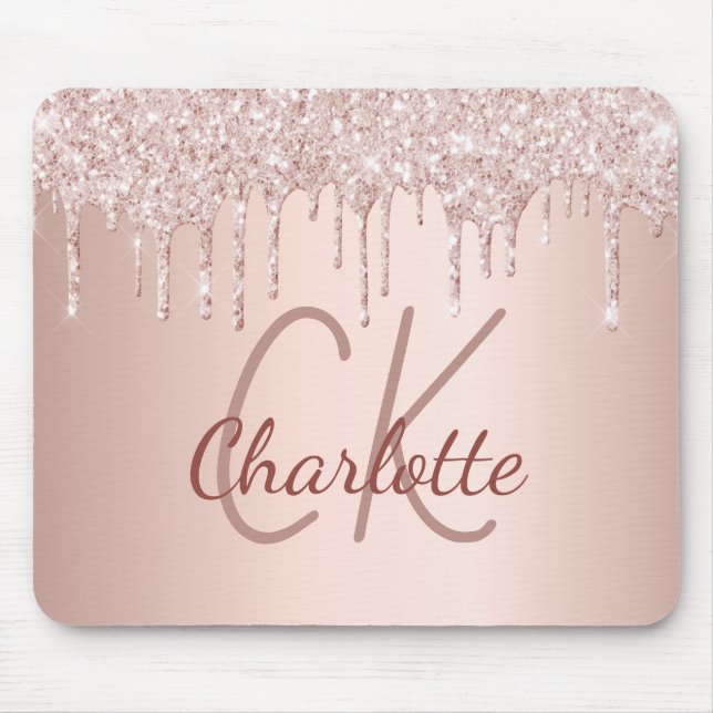 Rose gold glitter monogram initials pink luxury mouse mat (Front)