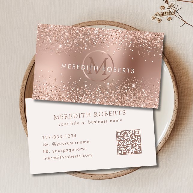 Rose Gold Glitter Monogram Logo Business Card (Rose Gold Glitter Monogram Logo Business Card)