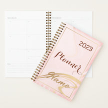 Rose gold glitter monogram name 2023 planner