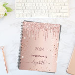 Rose gold glitter monogram name 2025 planner<br><div class="desc">A faux rose gold metallic looking background with elegant faux rose gold glitter drips, paint drip look. Personalize and add a year, title and name. The name is written in dark rose gold with a large modern hand lettered style script. Perfect for school, work or organizing appointments, your personal/family life....</div>