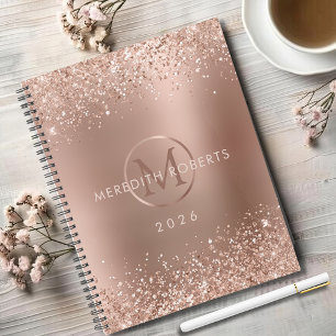 Rose Gold Glitter Monogram Name 2026 Planner