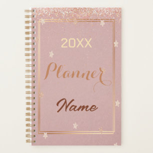 Rose gold glitter monogram name 20XX planner