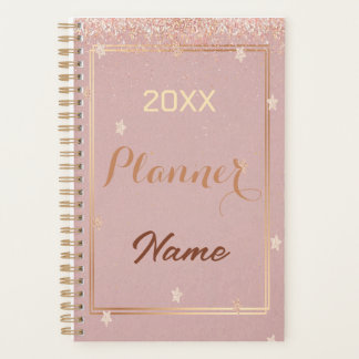 Rose gold glitter monogram name 20XX planner
