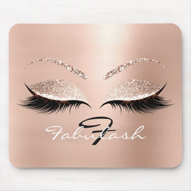 Rose Gold Glitter Monogram Name Beauty Lashes Pink Mouse Mat (Front)
