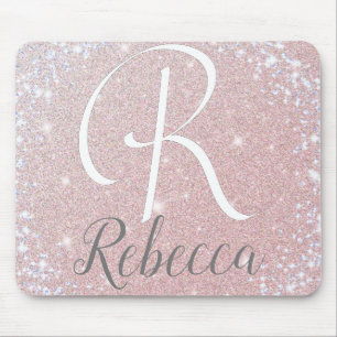 Rose Gold Glitter Monogram Name Mouse Pad