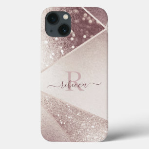 Rose Gold Glitter Monogram Name  Personalised  iPhone 13 Case