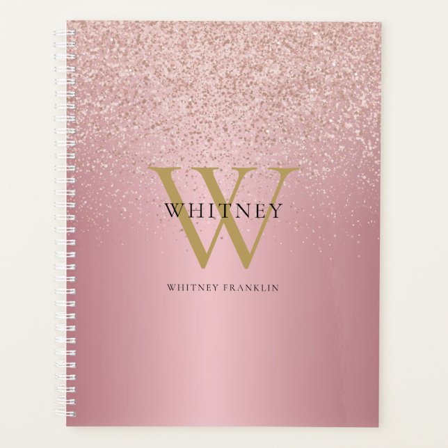 Rose Gold Glitter Monogram Name Planner (Front)