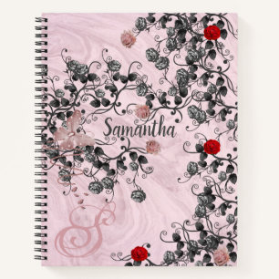 Rose Gold Glitter Monogram Name Spiral Notebook