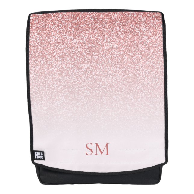 Rose Gold Glitter Monogram Personalised Backpack (Front)