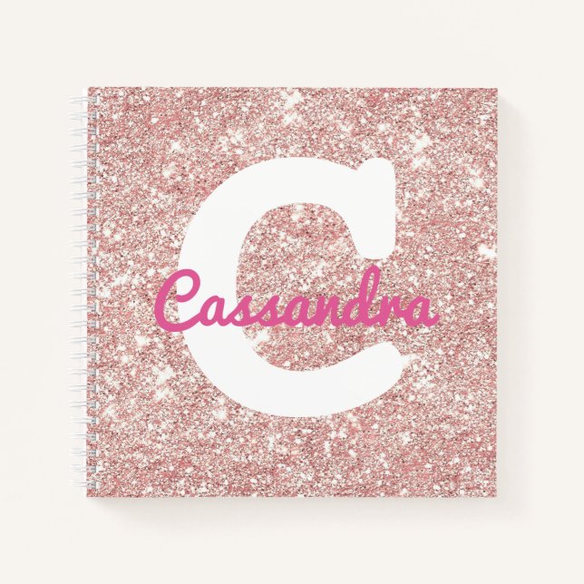 Rose Gold Glitter Monogram Recipe Notebook (Front)