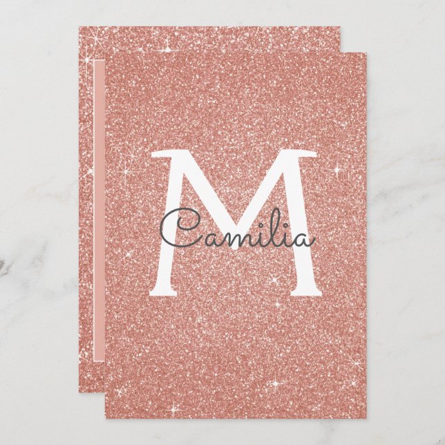 Rose Gold Glitter Monogram Sparkle Quinceanera Invitation (Front/Back)